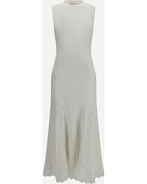 Self-Portrait Knit Midi Dress With Lace Inserts - White