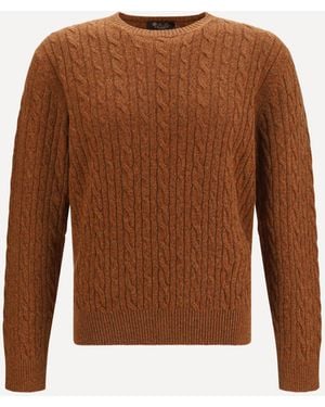 Loro Piana Treccia Crew Neck Jumper - Brown