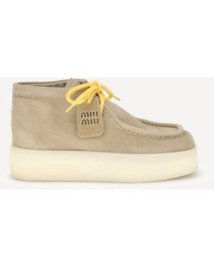 Miu Miu Platform Leather Ankle Boots - Natural