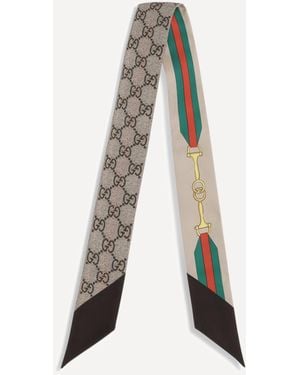 Gucci Silk Scarf With A Morsetto Print And Gg Crisscross - Natural