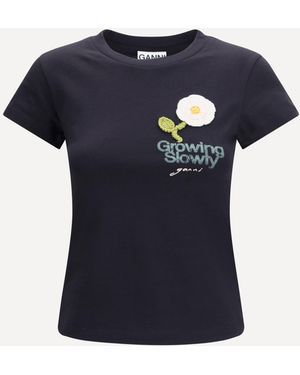 Ganni Embroidered T-Shirt - Blue