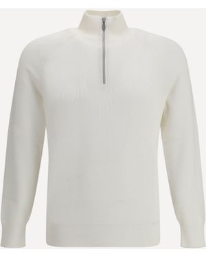 Brunello Cucinelli Cotton Jumper With A High Neckline - White