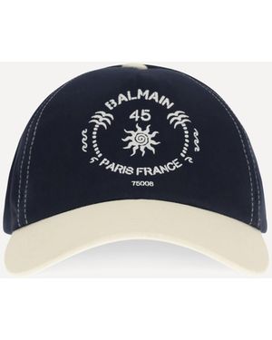 Balmain Bicolor Baseball Cap With Logo - Blue