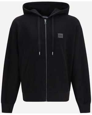 Dolce & Gabbana Cotton Hooded Sweatshirt With Dg Plaque - Blue
