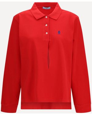 Prada Long-Sleeve Cotton Piqué Polo - Red