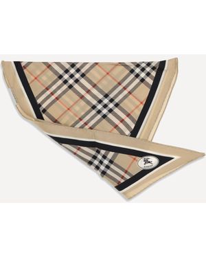 Burberry Check Silk Scarf With Knight Stamp - White