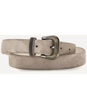 Brunello Cucinelli Suede Belt With Shiny Loop - White