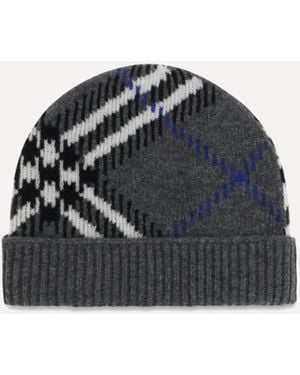 Burberry Checked Cashmere-Blend Beanie - Black
