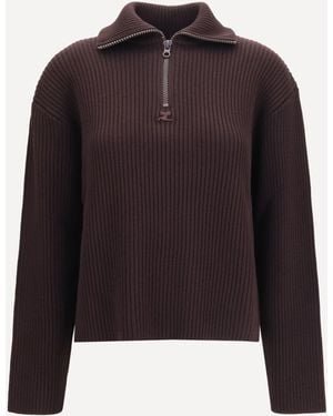 Courreges Ribbed Zip Sweater - Blue