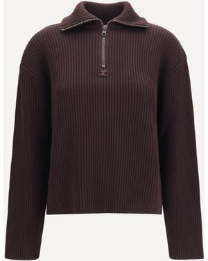 Courreges Ribbed Zip Sweater - Blue