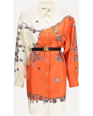 Versace Printed Silk Shirt Mini Dress - Orange
