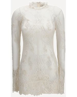 Blumarine Embroidered Lace Mini Dress - White