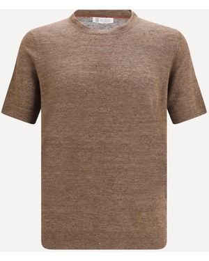 Brunello Cucinelli Linen And Cotton Crewneck T-Shirt - Brown