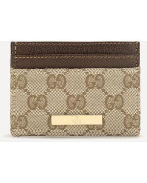 Gucci Gg Monogram Card Holder With Logo Plaque - Natural