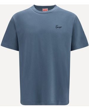 KENZO Signature Embroidered Cotton T-Shirt - Blue