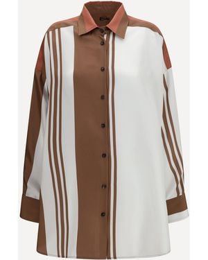 Kiton Long Striped Silk Shirt - Brown