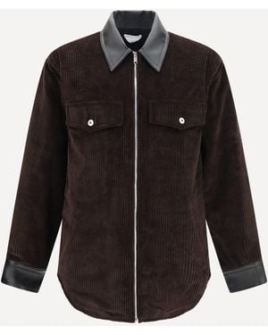 Bottega Veneta Corduroy Jacket With Leather Collar - Black