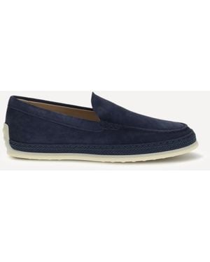 Tod's Raffia And Leather Slipper Loafers - Blue