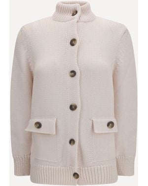 Ella High Neck Cardigan - White