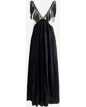 forte_forte Forte_Forte Color-Block Velvet Long Dress With Fringes - Black