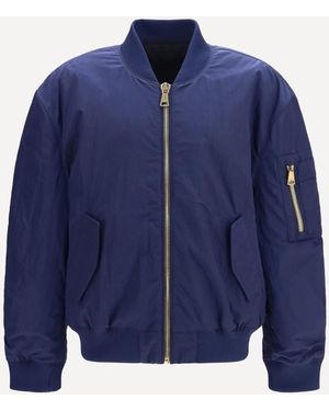 Balmain Nylon Bomber Jacket With Embroidered Back Logo - Blue