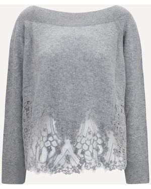 Ermanno Scervino Boat Neck Lace Sweater - Gray