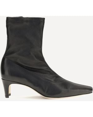 STAUD Wally Sock Leather Ankle Boots - Black