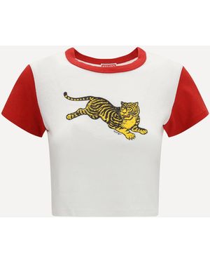 KENZO Jumping Tiger Cropped Cotton T-Shirt - White