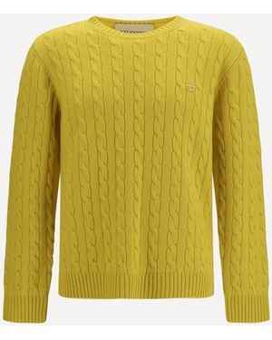 Valentino Vlogo Cable-Knit Cashmere Jumper - Yellow