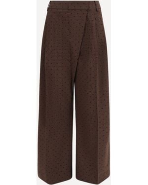Ganni Flocked Plaid Crossover Trousers - Brown