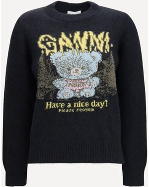 Ganni Wool Sweater Forest Teddy - Black