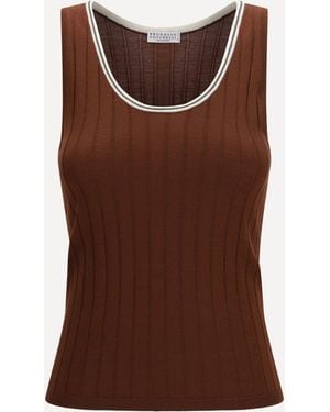Brunello Cucinelli Ribbed Jersey Top - Brown