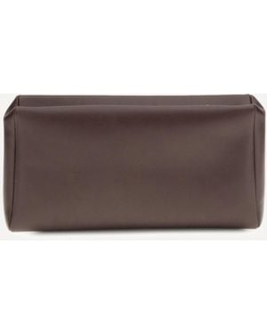 The Row Compact Square Leather Clutch Bag - Brown