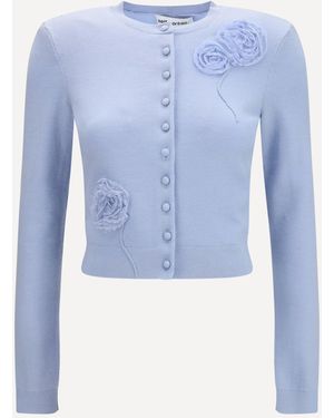 Self-Portrait Flower Knit Cardigan - Blue