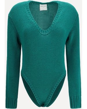 forte_forte Forte_Forte Cable-Knit Wool Bodysuit - Green
