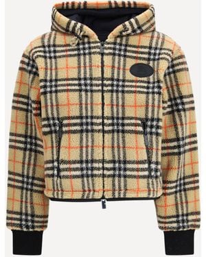 Burberry Cropped Hooded Check Fleece Jacket - Metallic