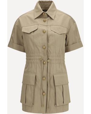Balmain Gabardine Dress With Four Pockets And Buttons - Natural