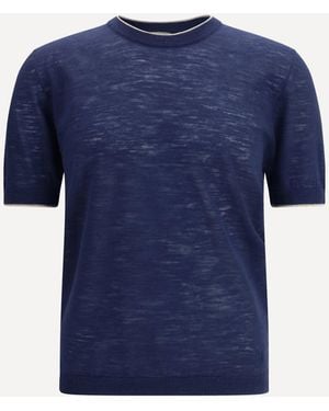 Brooksfield Short-Sleeved Linen Blend Shirt - Blue