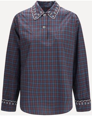 Marni Camicia A Quadri Con Dettagli Ricamati - Blu