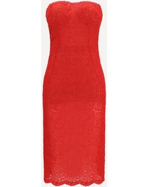 Ermanno Scervino Strapless Midi Lace Dress - Red