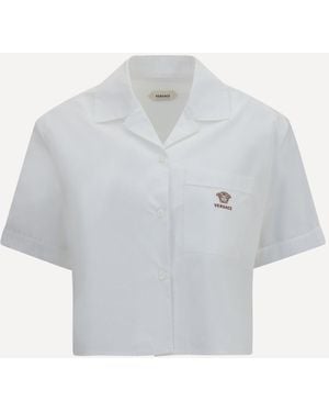 Versace Cropped Cotton Poplin Shirt - White