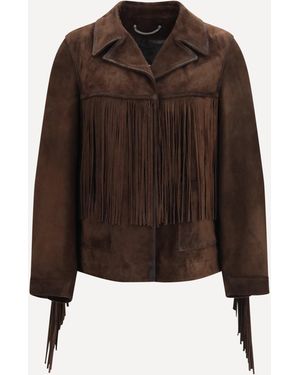 Golden Goose Journey Leather Jacket With Fringes - Brown