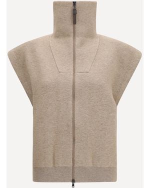 Brunello Cucinelli Cardigan A Collo Alto Con Cerniera - Neutro