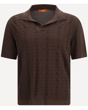 Cruna Levanti V-Neck Knit T-Shirt - Brown