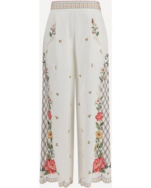 FARM Rio Floral Embroidered Wide-Leg Trousers - White