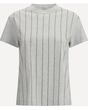 Brunello Cucinelli Striped T-Shirt With Mini Sequins - Grey