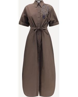 Brunello Cucinelli Sequined Shirt Dress With Belt - Brown