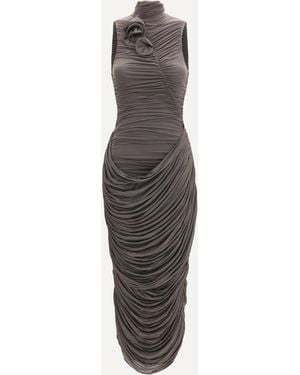 Magda Butrym Draped High-Neck Midi Dress - White