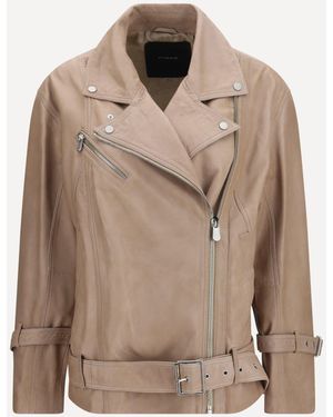 Pinko Leather Biker Jacket - Natural