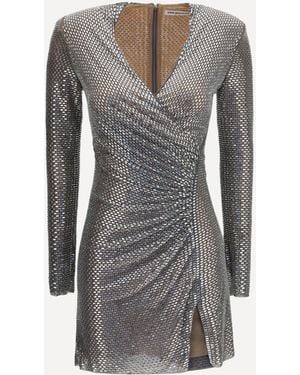 Self-Portrait Jewel-Detail Wrap Dress - Grey